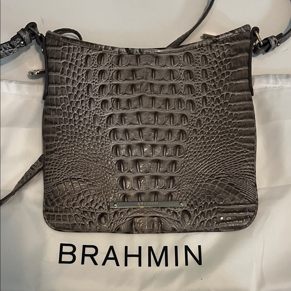 Brahmin Crocodile Embossed Crossbody Bag in Gray